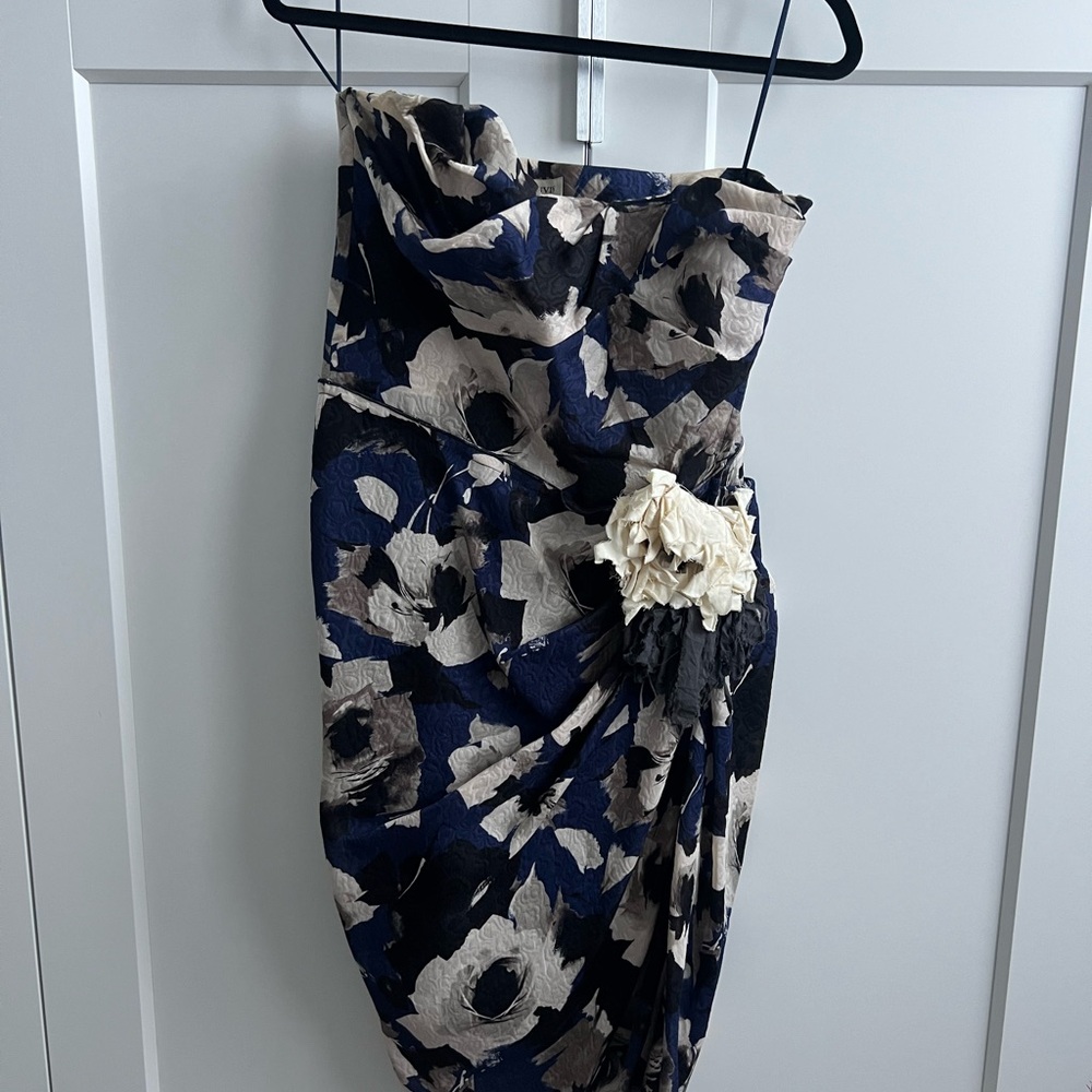 Lanvin Blue and Cream Silk Ruched Bodycon Dress